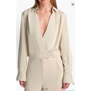 NWT TWP GTGOAN Surplice V-Neck Long Sleeve Blouse in French Butter-Beige S